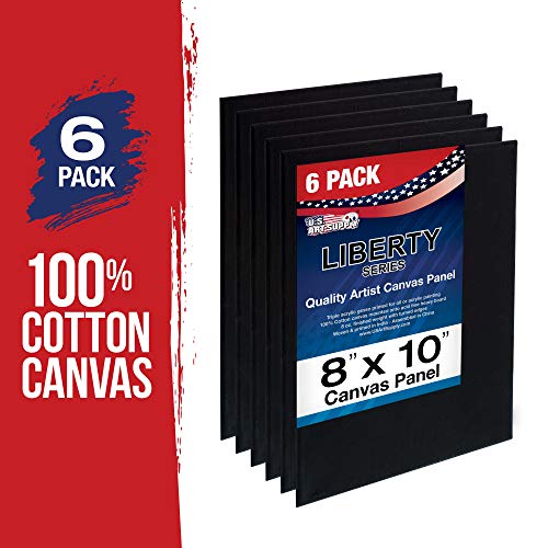 U.S. Art Supply 8 X 10 Inch Black Art Canvas Board Panels 6 Pack - 8 Ounce Heavyweight Cotton Acid Free Canvases for Painting Acrylics and Watercolor (1 Case of 6 Single Canvas Painting Panels) - size: 8" x 10"