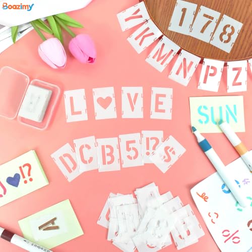 1 Inch 42 Pcs Reusable Letter Number Symbol Stencils, Plastic Painting Templates for Wood Wall Fabric Rock Chalkboard Signage School Door Porch DIY Art Craft Decoration Projects - size: 1 inch（White）