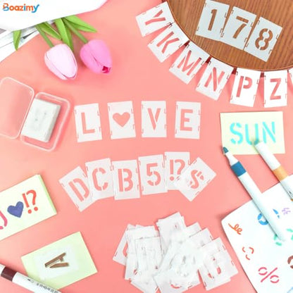 1 Inch 42 Pcs Reusable Letter Number Symbol Stencils, Plastic Painting Templates for Wood Wall Fabric Rock Chalkboard Signage School Door Porch DIY Art Craft Decoration Projects - size: 1 inch（White）