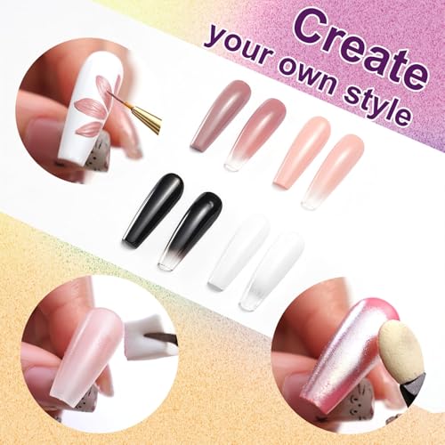 Gradient Painting Gel, 4 Colors Ombre Gel Nail Polish Include White Nude Almond Black Sponging for Pigment Pat Nails French Manicure Soak Off UV DIY Nail Art Essentia Set - color: Essentia Set