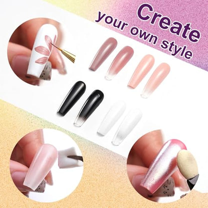 Gradient Painting Gel, 4 Colors Ombre Gel Nail Polish Include White Nude Almond Black Sponging for Pigment Pat Nails French Manicure Soak Off UV DIY Nail Art Essentia Set - color: Essentia Set