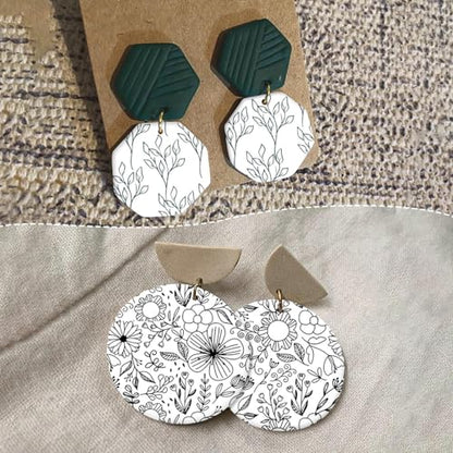 6 Pcs Black Flowers Transfer Paper for Earrings & Polymer Clay, Bloom Blossom Floral Pattern Water Soluble Transfer Sheet for Polymer Clay DIY Art Crafts Jewelry Earrings Making Supplies 5.82X3.9in