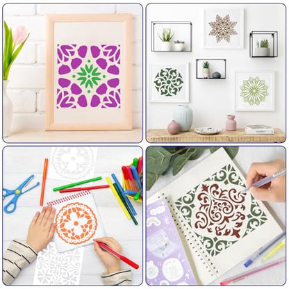 16 PCS Reusable Stencils, Mandala Stencils Mandala Dot Painting Templates Stencil for Painting DIY Art Scrapbook Fabric Furniture on Wood Floor Wall Tile, 6 x 6 Inch - color: L