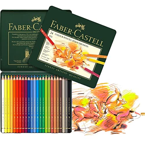 Faber-Castell Polychromos Artists' Color Pencils - Tin of 24 Colors - Premium Quality Artist Pencils