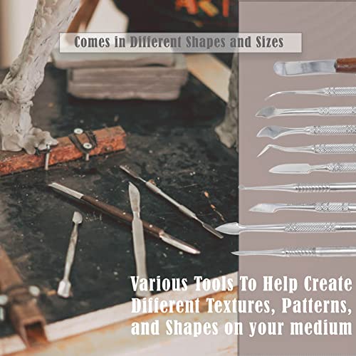 A2Z - Stainless Steel Spatula Wax & Clay Sculpting Tool Carver Set,Carving Pottery Tools - Sculpture Shaper Polymer Modeling Tools for Clay, Pottery, Ceramics Artwork & Holiday Crafts (10PC with Case) - style: 10PC with Case
