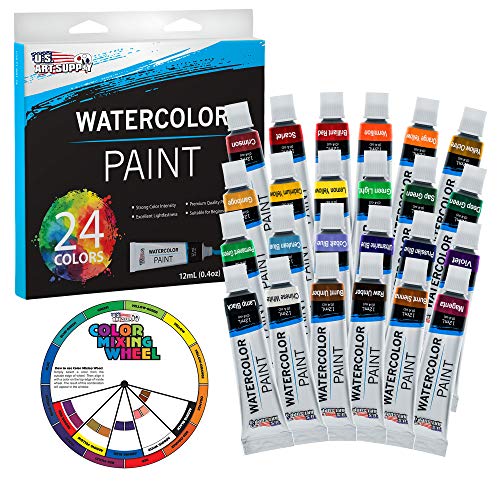 U.S. Art Supply 24-Color Water Colors Paint Set, 12ml Professional Watercolor Tubes, Vibrant Pigments - Water Colors Paint Adult Set for Artists - size: 0.4 Fl Oz (Pack of 24)