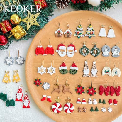Keoker Christmas Clay Cutters, Christmas Clay Cutters for Jewelry Making, 32 Clay Cutters Shapes Christmas, Snowflake Clay Cutter for Earrings (All 2) - color: ALL 2