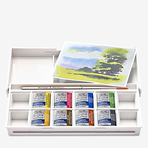 Winsor & Newton Cotman Watercolor Paint Set, 8 Half Pan, Landscape Colors w/ Brush - style: 8 Half Pan Landscape Colors