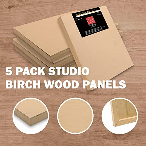 Cupohus Unfinished Birch Wood Boards Canvas for Painting, 5 Packs 3/4'' Deep Cupohus 9'' x 12'' Wooden Cradled Panels for Pouring Art, Crafts, Paints and More - size: 9" x 12"