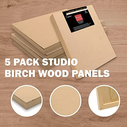 Cupohus Unfinished Birch Wood Boards Canvas for Painting, 5 Packs 3/4'' Deep Cupohus 9'' x 12'' Wooden Cradled Panels for Pouring Art, Crafts, Paints and More - size: 9" x 12"
