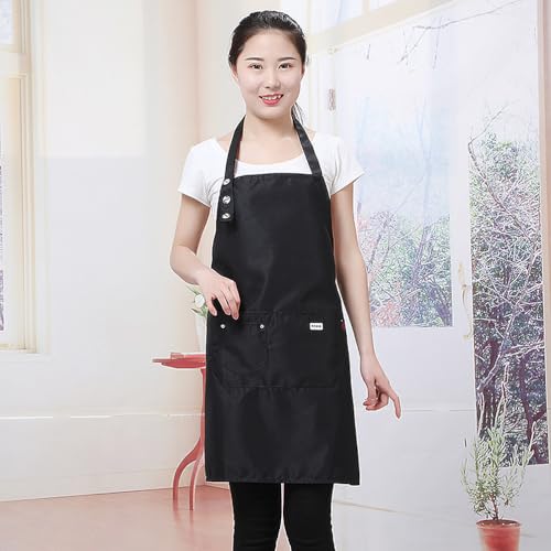 Veemoon Waterproof Cooking Apron Unisex, Black Cloth Oil Proof Pinafore 31.05x27.51 Inch, Adjustable Back Ties Kitchen Restaurant Gardening Painting Hairstylist Apron