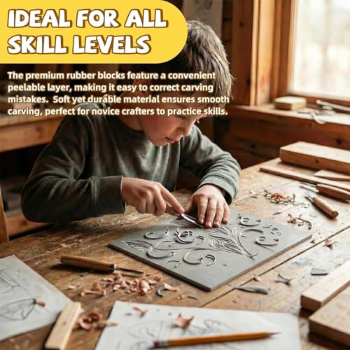 Oopsu 6 Pcs Linoleum Blocks for Printmaking, 8 x 10 Inch Rubber Carving | Soft TPR sheets, 0.12 inch thick; easy to carve for crisp prints, stamp making, card making, DIY crafts and art projects.