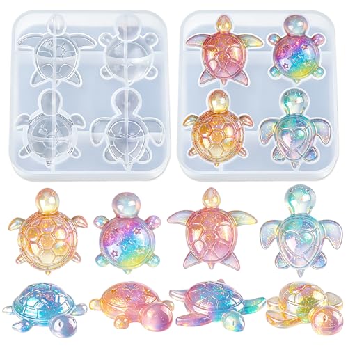 Mini Cute Turtle Figurines Silicone Mold, 2 Pcs Micro Dollhouse Animal Epoxy Casting Mold with Realistic Shapes for DIY Resin Art Fairy Garden Miniatures Landscape Crafts Decor - color: 2 Pcs Turtle White