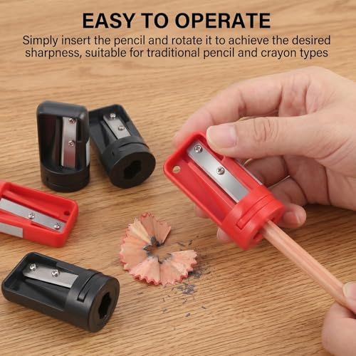 6Pcs Carpenter Pencil Sharpener, Manual Portable Woodworking Pencil Sharpeners Narrow Sharpening Tool for Woodworking Travel School Office Woodworkers Craft Enthusiasts(Red, Black)