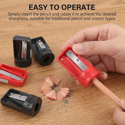 6Pcs Carpenter Pencil Sharpener, Manual Portable Woodworking Pencil Sharpeners Narrow Sharpening Tool for Woodworking Travel School Office Woodworkers Craft Enthusiasts(Red, Black)