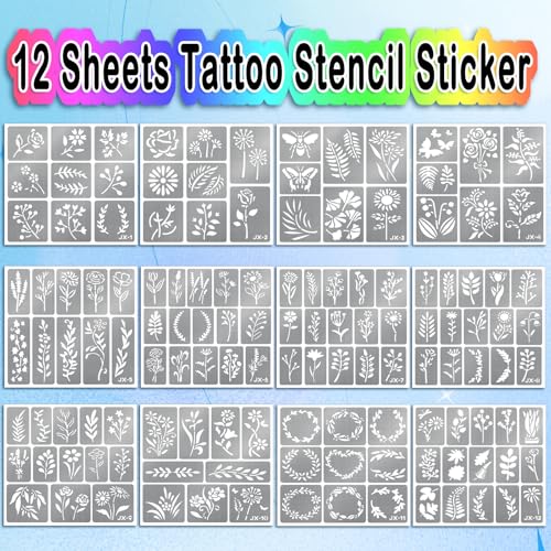 142 PCS Botanical Wildflower Temporary Tattoo Stencils for Kids Adult Flowers Leaves Plants for DIY Drawing Wood Rock Crafts Wall Door Painting School Art Projects, Body Face Paint Stencils