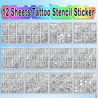 142 PCS Botanical Wildflower Temporary Tattoo Stencils for Kids Adult Flowers Leaves Plants for DIY Drawing Wood Rock Crafts Wall Door Painting School Art Projects, Body Face Paint Stencils
