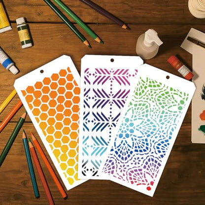 12 Sheets Texture Painting Stencils, 12 Styles Geometric Honeycomb Brick Leopard Flower Grain Layering Templates Reusable Border Stencil for Painting on Wall Wood Home Decor - style: Texture