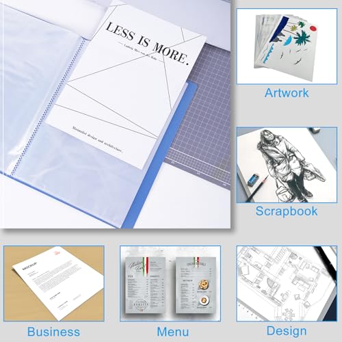 Art Portfolio Folder, Binder with Plastic Sleeves 60 Pocket 120 Pages Display Book, Presentation Folder for Artwork Office, Blue - color: Blue
