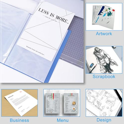 Art Portfolio Folder, Binder with Plastic Sleeves 60 Pocket 120 Pages Display Book, Presentation Folder for Artwork Office, Blue - color: Blue