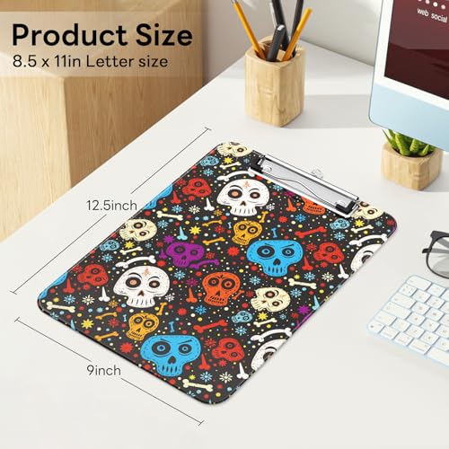 Plastic Cute Clipboard Low-Profile Metal Clip, A4 Letter Size 9 x 12.5 in, 8.5 x 11 Paper Clip Board for Teachers, Nurses, Classroom,Cute Skulls - color: Cute Skulls