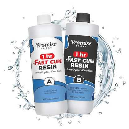 Promise Epoxy Fast Cure Resin 32 Oz, UV-Resistant with 1-Hour Demold Time | Crystal Clear UV-Resistant, Self-Leveling, Fast Demold Time for Jewelry Making, Crafts, Coatings, Use with Mica Powder & Dyes - size: 32 Oz