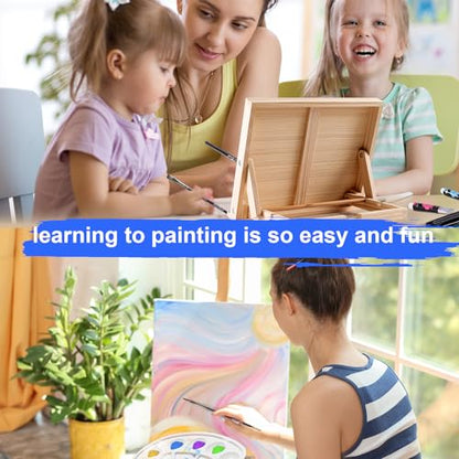 koseibal Acrylic Art Set with 18 Acrylic Paints, 8 Brushes, 4 Stretched Canvas, 1Wooden Easel, Etc, Premium Painting Supplies Kit for Students, Artists Kids, Adults, and Beginner - color: 18color+36pcs
