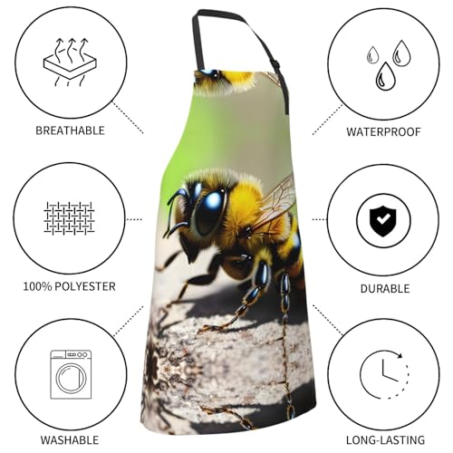 Cartoon heart sun Heavy Duty Waterproof Apron with Pockets for AdultsResistant Grilling, Gardening, Painting - color: Cute Little Bee
