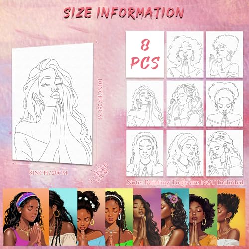 8 Pack Pre Drawn Canvas Painting Kits for Adults Sip and Paint Kit Pre Stretched Canvases Painting Party Supplies for Beginner Artists (Pray Girl, 8 x 10 Inches) - size: 8x10, style: Pray Girl,without Frame