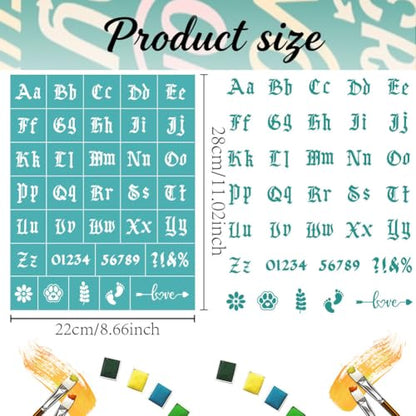 2 Pcs Old English Alphabet Silk Screen Stencil, Letter and Numbers Self-Adhesive Reusable Silk Screen Printing Stencils Template for Painting on Wood, Fabric, Signs, Home Decor & DIY Crafts - style: Old English