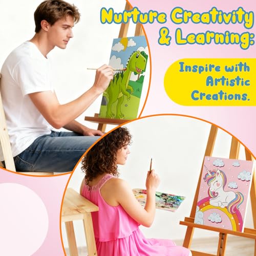 Ireer 84 Pcs 12 Sets Paint Party Kits Animal Pre Drawn Canvas, Wooden Easel, Paintbrushes, Palette, Acrylic Paints and Aprons, Pre Drawn Canvas to Paint for DIY Birthday Party Gift(8 x 10 Inches) - size: 8 x 10 inches