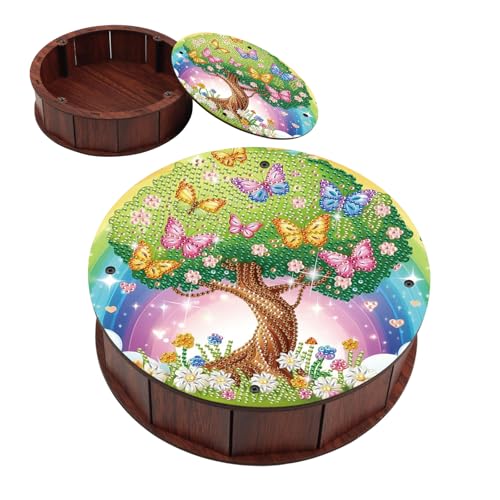 JZHYOAN Butterfly Diamond Art Snack Box with Lid DIY Animal Special Pattern Holder Box Diamond Painting Wood Container Holder Movie Snack Tray Organizer for Home Relaxing Desktop Snack Storage Decor - color: Green tree