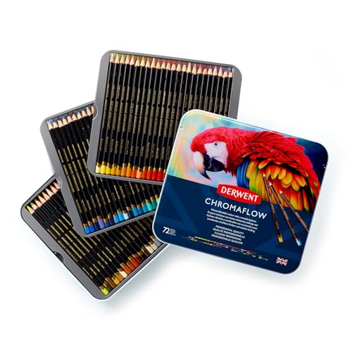 Derwent Chromaflow Colored Pencils Tin, Set of 72, Great for Holiday Gifts, 4mm Wide Core, Multicolor, Smooth Texture, Art Supplies for Drawing, Blending, Sketching, Professional Quality (2306014) - size: 72 Count (Pack of 1)