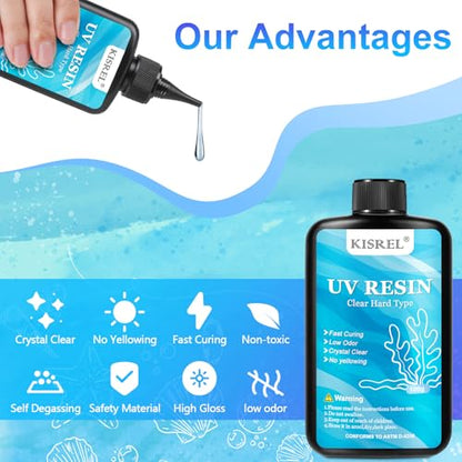 KISREL UV Resin Jewelry Making Kit, 400g Crystal Clear Resins with Light and Molds, DIY Jewelry Making Resin Kits, Resina Starter Kit for Keychain, Hair Clip and Earring - size: UV400g resin kit with light