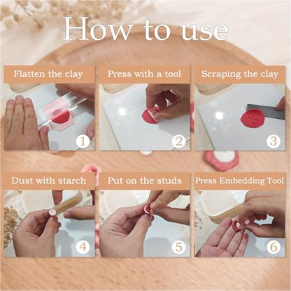 Stud Post Embedding Tool Set for Polymer Clay Earring, 3D Print Polymer Clay Tools for Clay Jewelry, Earring Post Embedder Tool, Easy to Use and Store