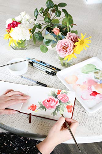 Linden Art Watercolor Journal, 140 lb (300 GSM), 64 Cold Pressed 8.5"x5.5" Pages, Watercolor and Mixed Media Travel Journal, Brown PU Leather Hard Cover Art Book