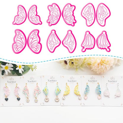 Xaekicr 12 Pairs Butterfly Wing Polymer Clay Cutters - Detailed Texture Jewelry Making Tools for Earrings & DIY Crafts, Soft Clay Shaping Molds - color: 2E color