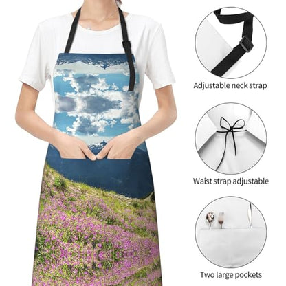 Mountains Waterproof Apron With Pockets For Adults-Adjustable Bib Apron For Cooking, Gardening, Painting,Housework