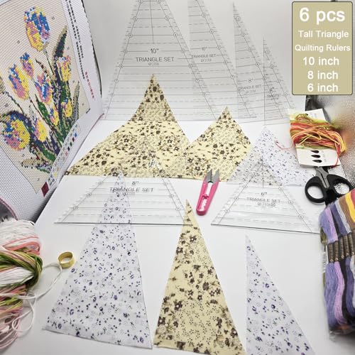 3 Set Tall Triangle Quilting Rulers for Quilting Templates 6 8 10 Inch Wedge Triangle Quilting Rulers and Templates, Sewing Templates for Sewing Cut Measurement DIY Craft Quilting Tools - size: quilting-3