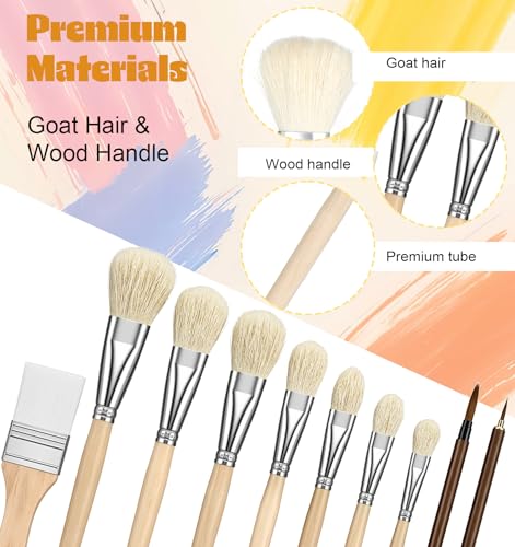 10 Pcs Mop Brush for Acrylic Painting, Goat Hair Blend Mop Brush, Art Blending Brushes for Acrylic, Ceramics & Watercolor Painting