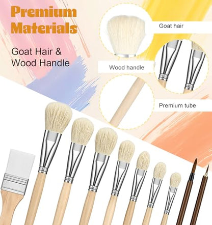 10 Pcs Mop Brush for Acrylic Painting, Goat Hair Blend Mop Brush, Art Blending Brushes for Acrylic, Ceramics & Watercolor Painting