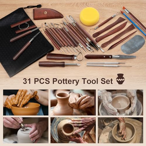 Amrules Clay Tools Kit, 31 PCS Red Pottery Tools, Practical Polymer Clay Sculpting Tools Kit, Air Dry Clay Tools Set for Adults, Pottery Craft, Dotting, Carving, Drawing, Molding, Modeling, Shaping - color: Red-31Pcs
