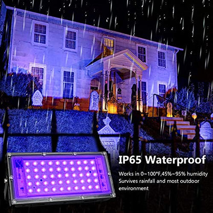 2 Pack 50W Black Lights, Blacklight Flood Light with Plug and Switch,for Glow Party, Halloween, Fluorescent Poster, Body Paint - size: 50W*2