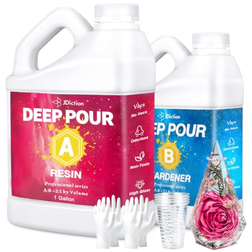 JDiction Deep Pour Epoxy Resin 1.5 Gallon Kit, Crystal Clear Epoxy Resin for 2-4in Pour Depth, Bubble-Free& Low Viscosity Casting Resin for River Tables, Flower Preservation, Art Crafts - 2:1 Mix | Deep Pour 2-4inch