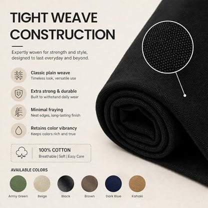 Wildarms 100% Cotton Canvas Fabric by The Yard - 59" Wide 12oz Heavy Duty Natural Duck Canvas for Sewing DIY, Tote Bags, Upholstery & Embroidery (Black, Cut by the Yard) - color: Black, size: 1-Yard Pre-Cut (Non-Continuous)