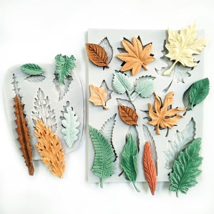2PCS Leaf Silicone Molds, Tree Leaves Shape Cake Fondant Mold, 3D Unique Chocolate Candy Jello Biscuit Dessert Mold, Resin Plaster Polymer Clay Soap Mold, Cake Decorating Tool - color: 2pc leaf
