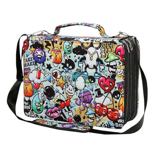224-Slot Marker Organizer Bag, 4-Layer Case with Strap | 224-slot 4-layer marker bag in twill Oxford fabric with handle, detachable strap, smooth zipper for studio and outdoor use. - color: Sea, size: 224