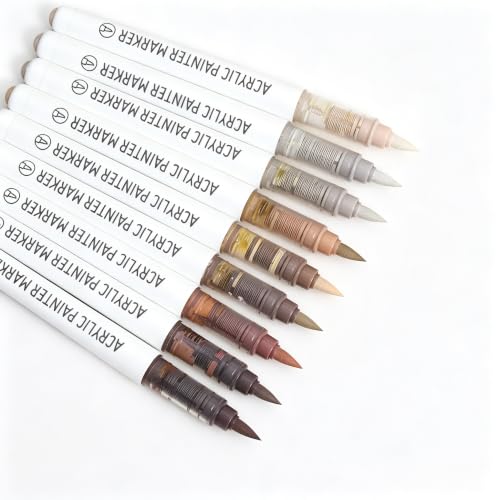 languo Acrylic Paint Markers, 9 Maillard Series Colors Acrylic Paint Pens, Soft Brush Tip Marker with Water Based Ink for Rock Painting, Wood, Glass, Fabric, DIY Art and Craft - color: Maillard Series