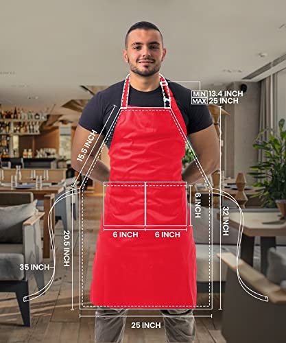 Utopia Kitchen 10 Pack Bib Apron Adjustable with 2 Pockets, Water and Oil Resistant, Cooking Kitchen Chef Apron for Women Men - color: Red