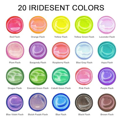 ABEIER Iridescent Acrylic Paint, Set of 20 Chameleon Colors, 8.45 oz/250ml Large Bulk Bottles, Color-shifting, Non-Toxic, High Viscosity, Blendable, Paints on Rocks Crafts Canvas Wood, Fabric, Ceramic & Stone - color: 20 Colors